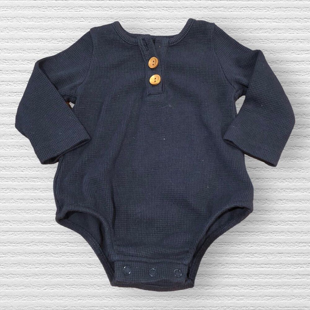 Sweethoney 6m Navy Blue Thermal Long Sleeve Henley Bodysuit